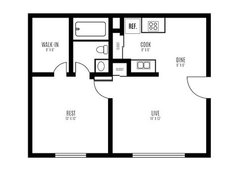 1 Bed 1 Bath Floor Plan at Sarasota South, Bradenton, FL